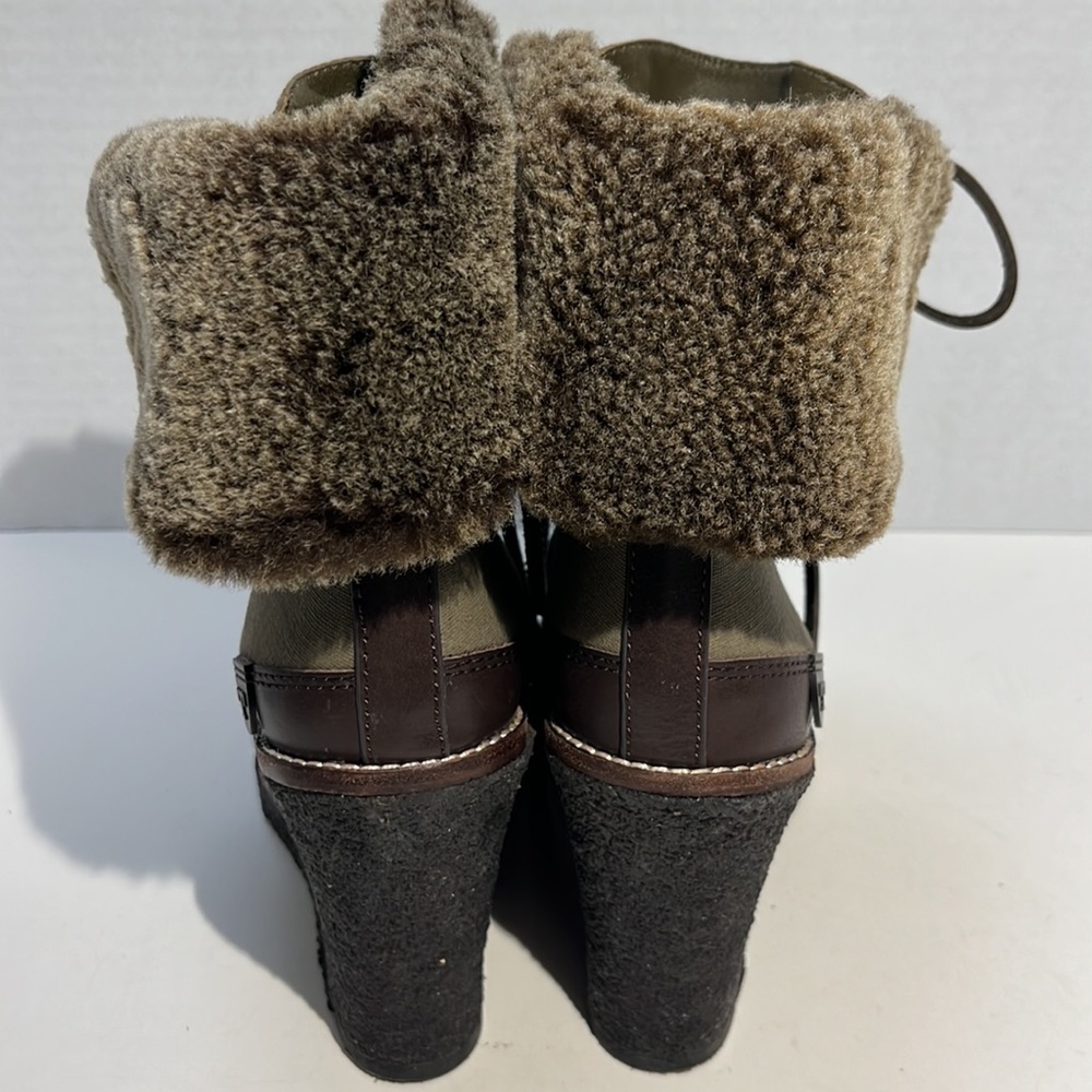 Tory Burch Wedge Brown/Washed Kahki/Charcoal Boots Sz 8 - Picture 6 of 13